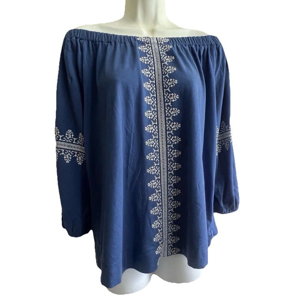 Chaps Denim Top Blouse Women‎ Clothing Shirt Medium Embroidered Blue